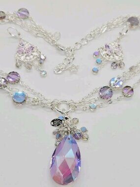 Kirks Folly Fantasia Necklace Crystal Lilac Dream Charm & Earrings 3 pc Set ST